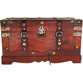 Brynnberg Vintage Schatztruhe groß - Holztruhe mit Schloss, Massivholz, Kolonialstil, Piratentruhe - 40x19x22 cm