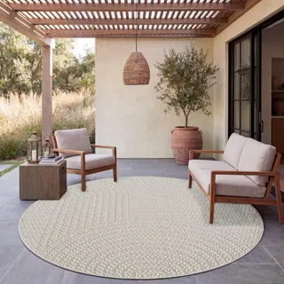 Paco Home Outdoor Teppich Wetterfest Balkon Wohnzimmer Boho Einfarbig Sisal Regenbogen 200 cm rund - Creme