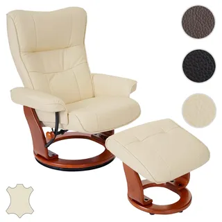 MCA Relaxsessel Montreal, Fernsehsessel Hocker, Echtleder 130kg belastbar ~ creme, honigfarben