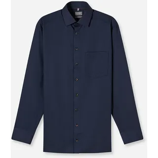 Langarmhemd OLYMP "Luxor comfort fit", Herren, Gr. 44, N-Gr, blau (nachtblau), Web, Obermaterial: 100% Baumwolle, comfort fit, 2-Knopf-Manschette, Hemden Langarmhemd, Struktur - Satin, comfort fit, Businesshemd, New-Kentkragen