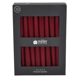 Müller Kerzen Spitzkerzen, weinrot, Gepresste Stabkerzen mit konisch geformten Fuß, 1 Packung = 30 Stück, (Ø x H): 22 x 245 mm
