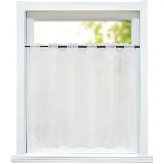 ESLIR Scheibengardine Landhaus Bistrogardine Küche Gardinen Transparent Vorhänge mit Stickerei Kurzgardine Bestickt Voile Blumen Weiß HxB 75x110cm 1 Stück