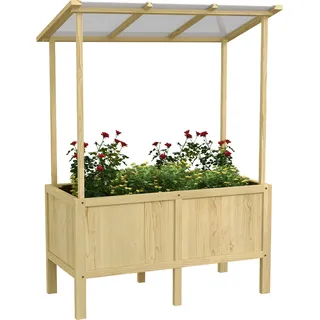 Outsunny Hochbeet aus Holz, Frühbeet mit Deckel, Pflanzkasten mit Vliesstoff, Blumenkasten Kräuterbeet für Garten, Balkon, 110 x 60 x 152 cm, Natur