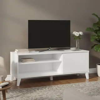 Dmora Ocosta Fernsehschrank Lowboard 135x40x50 cm Weiß Holz, MDF