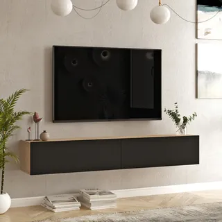 [en.casa] Lapinlahti TV-Lowboard 180 x 29,5 x 31,5 cm Schwarz/Eiche Holz