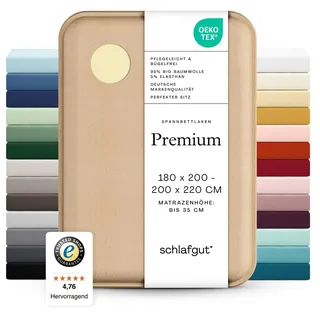 schlafgut Premium Spannbettlaken 180x200 cm Bio-Baumwolle, Yellow Mid | Bettlaken, Spannbetttuch 200x200, 200x220 cm, Gelb, Mako Zwirn-Jersey 220 g/m2, bis 35 cm Steg, blickdicht, Made in Green