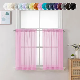 Chyhomenyc Durchsichtige rosa Stufen-Vorhänge, 61 cm Länge, kleine Fenstervorhänge, Behandlung für Badezimmer, Wohnzimmer, Keller, Kurze Stangentasche, Café-Vorhänge, 106 x 61 cm, 2 Paneele