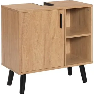 Badmöbel - Badezimmerschrank unter Waschbecken - Waschbeckenunterschrank - Möbel - Unterschrank - Feuchtigkeitsbeständig - 60 x 30 x 60 cm - Holzoptik - Schwarz, Braun