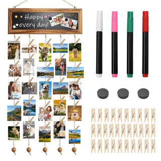 Kaluofan Fotovorhang zum Aufhängen, Bilderrahmen Collage mit 30 Klammern Leine Wanddeko,Fotowand DIY Bilderrahmen für Mehrere Bilder,Fotos Aufhängen für Geburtstag,Hochzeit,Muttertag und Wohnkultur