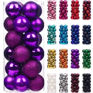 Emopeak 24 Weihnachtskugeln Ornamente für den Weihnachtsbaum – bruchsichere Weihnachtsbaum-Dekoration, große hängende Kugel für Urlaub, Hochzeit, Party, Dekoration (violett, 3-3,1 cm)