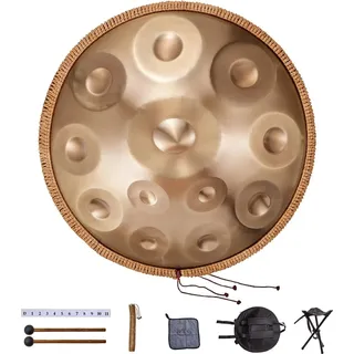 Vevor Handpan, 55 cm, 12 Noten, D-Moll-Handtrommel, Drum-Instrument mit Schlägeln, 440-Hz-Handpan-Ständer & Tragetasche, Heilende Klangtrommel aus Stahl, Schlaginstrumente für Erwachsene & Anfänger