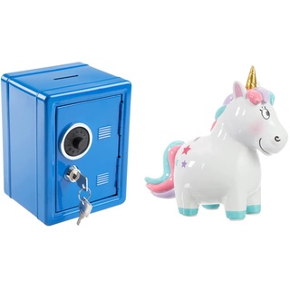 Idena 50036 - Spartresor, 120 x 105 x 160 mm, blau, 1 Stück & moses. 38048 Einhorn Spardose | Sparschwein in Einhornform | für Kinder