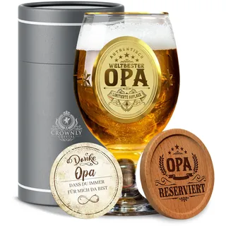 CROWNLY CRYSTAL® Personalisierte Geschenke für Opa Bierglas Mit Gravur Geschenk Ruhestand Geschenk für Opa Weihnachtsgeschenke für Männer Geburtstagsgeschenk für Geschenke Geburtstag