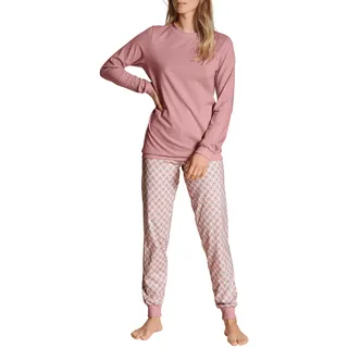 CALIDA Lovely Nights Bündchen-Pyjama Damen, mit Rippbündchen an Ärmeln und Hose