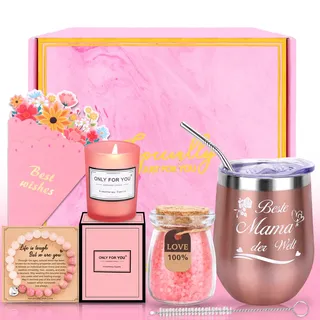 SelfTek Geschenke für Mama, Muttertagsgeschenk Set Geburtstagsgeschenk für Mama, 20oz Edelstahl Kaffeebecher Set mit Spruch Beste Mama der Welt, Personalisierte Geschenke für Mütter