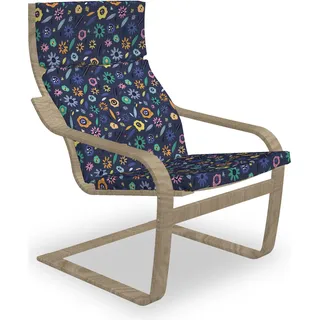 ABAKUHAUS Blume Poäng Sessel Polster, Doodle Abstract Floral Artikel, Sitzkissen mit Stuhlkissen mit Hakenschlaufe und Reißverschluss, Dark Indigo Multicolor - Blau