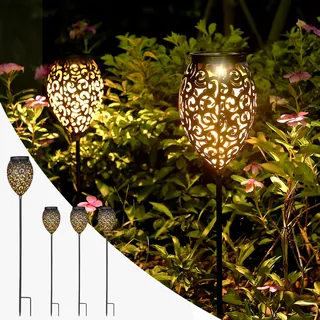 Görvitor Solarlampen für Außen Garten 4 Stück, LED Metall Solarleuchten für Außen IP65 Wasserdicht, Orientalische Gartenleuchte Solar Warmweiß mit Erdspieß Gartendeko für Terrasse Balkon Weg Rasen