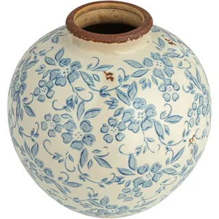 Creative Co-Op DF2720 Vase, 20,3 cm, Terrakotta, Blumenmuster, Crackle-Finish, Blau