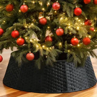 Weihnachtsbaum Kragen Korb Weihnachtsbaumständer Abdeckung: Rock Weihnachtsbaumrock für Christbaumständer im Korb Verkleidung Christmas Tree Skirt Collar Simple Kunststoff - 71cm unten Schwarz