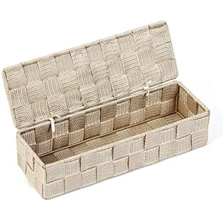 wm Homebase Geflochten Aufbewahrungskorb Polypropylen Badkorb mit Deckel Rechteckig in Beige 26x8.5x6cm