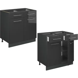 Vicco Schubladenschrank Fame-Line 80 x 82 x 51,6 cm Anthrazit Hochglanz/Schwarz