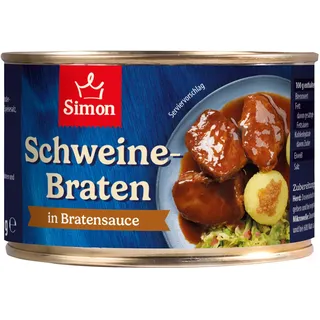 SIMON Schweinebraten in Bratensauce 400 g I Zartes Fleisch in klassischer Sauce I Fertiggericht in recyclebarer Konserve I Authentische Hausmannskost