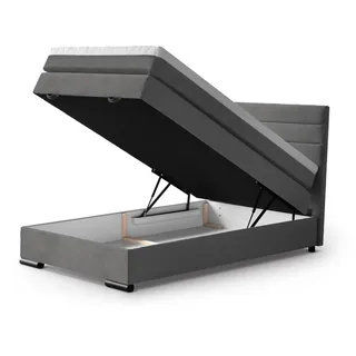 Boxspringbett Tulia 120 x 200 cm Einzelbett mit Topper Bett mit Taschenmatratze und Federkernmatratze Bettkasten, Stoff: mono 232 - Dunkelgrau - Dunkelgrau