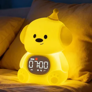 Yiliaw Hund Kinderwecker mit Nachtlicht – Schlaftrainer & Aufwachuhr, wiederaufladbare Silikonlampe für Schlafzimmer, Perfekter Schlafbegleiter für Jungen & Mädchen