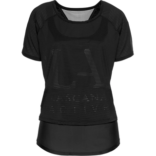 Funktionsshirt LASCANA ACTIVE, Damen, Gr. XS (32/34), schwarz, Netz, Top: 81% Polyester, 19% Elasthan, bedruckt, unifarben, Basic normal, Rundhals, abgerundeter Saum, Shirts Funktionsshirt, 2 in 1 T-Shirt im Layer-Design, Topseller