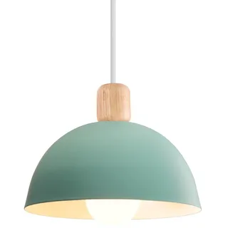 iDEGU 20cm Hängelampe Retro E27 LED Hängeleuchte Moderne Skandinavisch Deckenleuchte aus Metall Holz Pendelleuchte für Schlafzimmer Esszimmer Küche Restaurant (Grün, 1 Stück)