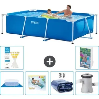 Rechteckiges Schwimmbecken - 260 x 160 x 65 cm - Blau - Inklusive Bodenabdeckung - Loungebecken - Sonnenschutz - Schwimmbeckenpumpe - 7-teilig - Blau