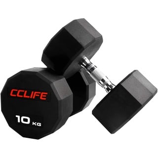 CCLIFE Hanteln Kurzhantel 1er 2er Set Dodekagon Zwölfeck Gummi Gusseisen verchromte Griffe 10-60 kg Dumbell Liegestützen