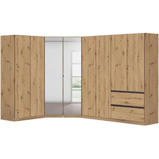 Rauch Möbel Eckkleiderschrank , Eiche Artisan , Holzwerkstoff , 8 Fächer , 2 Schublade(n) Schubladen , 208x197x298 cm , Blauer Engel, Goldenes M, BQ - Bündnis für Qualität, Made in Germany , Schrankfront mit Spiegel , Schlafzimmer, Kleiderschränke, Eckschränke