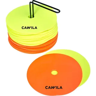 Cawila Markierungsscheiben Floormarker 24er Set inkl. Halter, 12 x orange und 12x Neongelb inkl. Träger