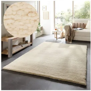 THEKO Hadj Uni Wollteppich 60 x 90 cm Beige/Weiß