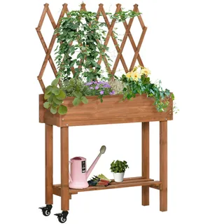 Outsunny Hochbeet, Braun, Tannenholz , Holz , 29x130x79 cm , Gartenzubehör, Hochbeete