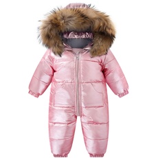 Baby Schneeanzüge Winter Overall Mit Kapuze Daunen-Skianzug Strampler Mädchen Winter Outfits, Rosa 9-12 Monate