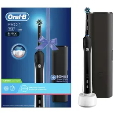 Oral-B PRO 1, 750 Black Edition Elektrische Zahnbürste/Electric Toothbrush für eine gründliche Zahnreinigung, 1 Putzprogamm, Drucksensor, Timer & Reiseetui, 1 CrossAction Aufsteckbürste, schwarz