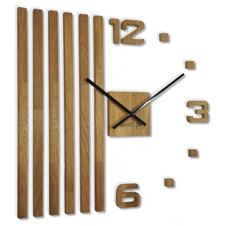 3D Wanduhren DIY Holz Eiche Lamellen große 60 cm 3D Wanduhr Modern Design EKO Wandtattoo Dekoration Uhren für Büro Wohnzimmer Schlafzimmer Dekoartikel Quarzuhr (Schwarze Zeiger) - Braun