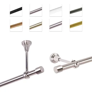 Gardinenstange Vorhangstange 19 mm mit Endkappen, einfache Montage, Wand, 1-läufig, Edelstahl, 120 cm - Silber