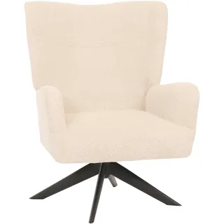 Mendler Lounge-Sessel HWC-N65, Cocktailsessel Polstersessel Relaxsessel, drehbar, Stoff/Textil Chenille Metall ~ creme-beige