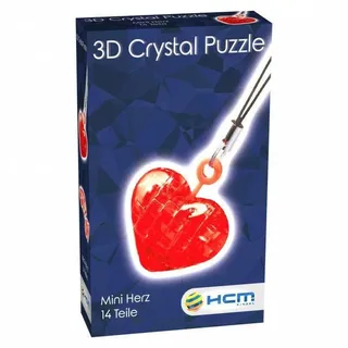 HCM Kinzel - 59195-3D Crystal Puzzle - 3D Mini Herz - Steckpuzzle, Puzzle für Erwachsene und Kinder - 14 Teile - Rot transparent - ab 14 Jahre