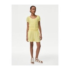 Girls M&S Collection Textured Elasticated Waist Shorts (6-16 Yrs) - Yellow, Yellow - 10-11