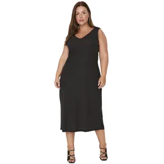 Trendyol Damenkleid, Übergröße, Midi, A-Linie, locker, gewebt, Übergröße, Schwarz, 46