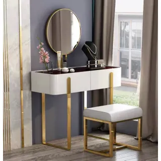 Schminktisch Frisiertisch Kosmetiktisch Kommode Mit Spiegel Ablagen Konsolen Neu - Weiß, Gold