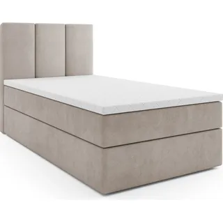 Boxspringbett, Jugendbett RYGA MINI, Topper Federkern (90x200 cm, BEIGE - SWING 2, Öffnungsseite LINKS) - Beige