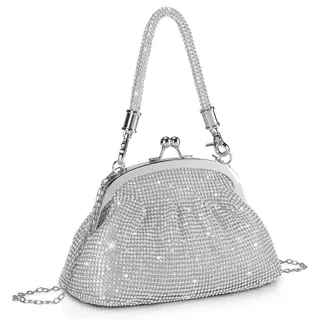 BAIGIO Vintage Clutch Damen Elegante Abendtasche Silber Clutch Tasche Perlen Elegant Handtasche Retro Umhängetasche für Party Hochzeit