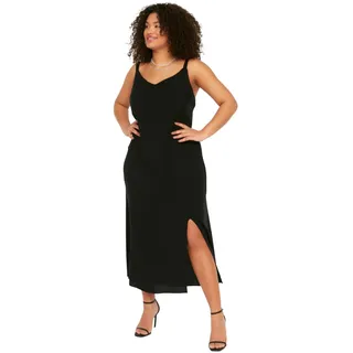 TRENDYOL Damen Women Plus Size Midi A-line Fitted Woven Plus Size Dress Damen Plus Size Midi A-Linie tailliertes gewebtes Plus Size Kleid, Black,
