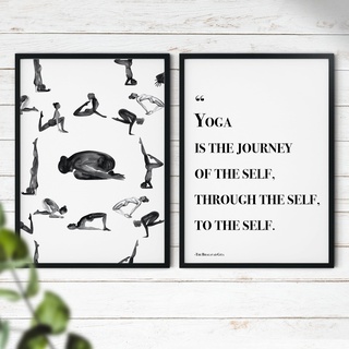 Yoga Art & Zitat Prints (2 Stück) – Yoga Zitat | Positivity Print | Yoga Wand Kunst weiß Rahmen ohne Passepartout A4