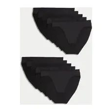 Womens M&S Collection 10er-Pack hoch geschnittene Mikrofaser-Slips mit hoch ausgeschnittenem Bein - Black, Black, 10